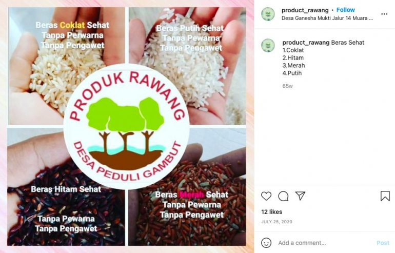 Produk beras dari Desa Air Gading (sumber : instagram/product_rawang)
