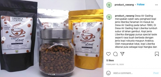 Produk kopi liberika dari warga lokal (sumber : instagram/product_rawang)