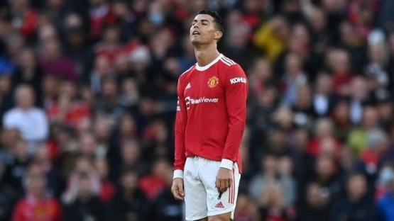 Ekspresi kecewa pemain Manchester United,Cristiano Ronaldo.Foto Shaun Borteli/Getty Images/detik.com