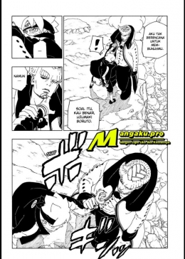 Terlihat Boruto tangannya dipatahkan Isshiki pada seri manganya (sumber: mangaku.club)