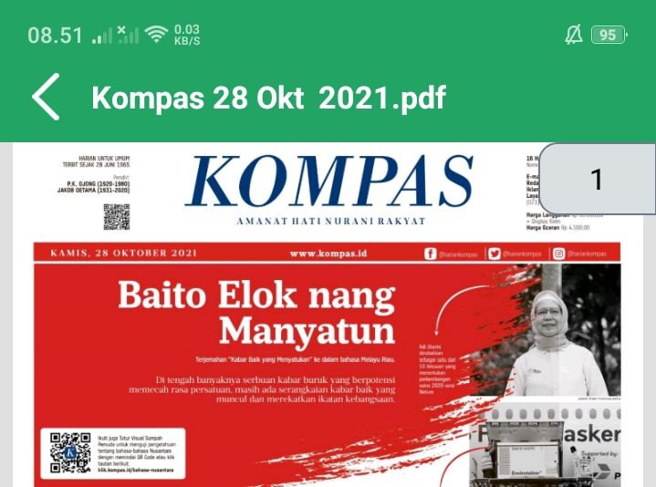 Tangkap layar pdf surat kabar harian Kompas. Dokumen pribadi