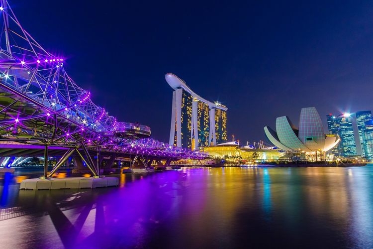 Ilustrasi Singapura di malam hari. (Pixabay.com/Focuszaa via kompas.com)