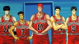 Tim bola basket Shohoku dalam anime Slam Dunk. (Foto: Shueisha)