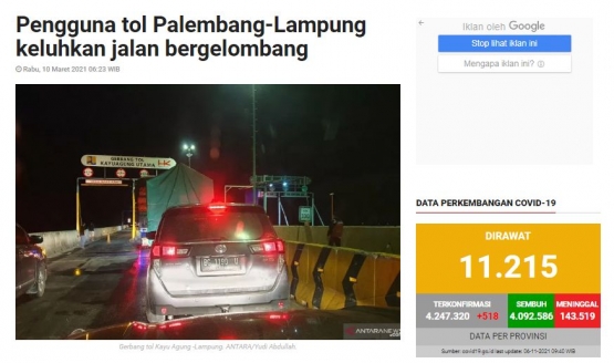 Keluhan pengguna jalan tol Palembang-Lampung. Source image Antaranews