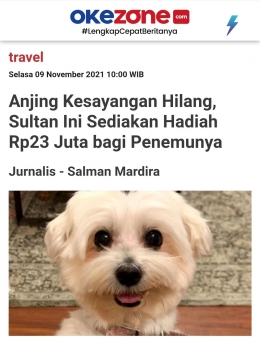 Sebuah Pengumuman Sayembara Anjing Hilang | Sumber Oksezone.com