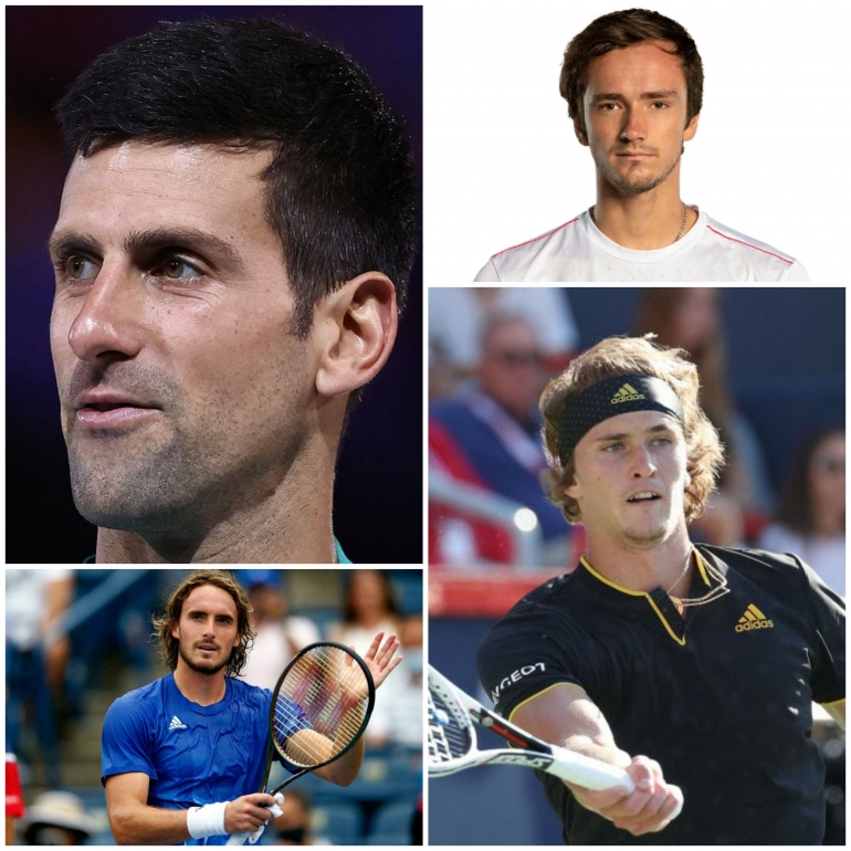 Atas Novak Djokovic(foxsport.com.au), Daniil Medvedev(espn.com), bawah Stefanos Tsitsipas(sportstars.id), dan Alexander Zverev(tenniskrant.be)