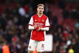 Pemain gelandang klub Arsenal dan timnas Inggris, Emile Smith Rowe.| Sumber: RYAN PIERSE/AFP via Kompas.com