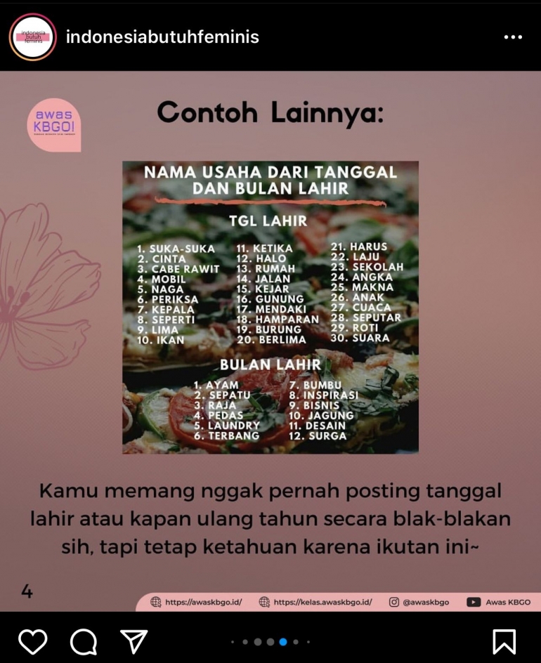 Screenshot Instagram Indonesia Butuh Feminis
