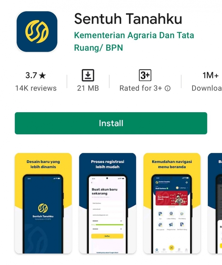 Aplikasi Sentuh Tanahku di playstore (Foto: tangkapan layar pribadi)