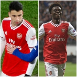 Dua pencetak gol Arsenal, kiri Gabriel Martinelli(en.wikipefia.org) dan kanan  Bukayo Saka (www.suara.com)