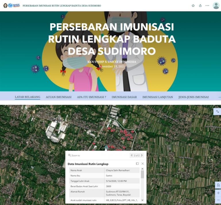 Tampilan StoryMap Persebaran Imunisasi Rutin Lengkap Pada Baduta