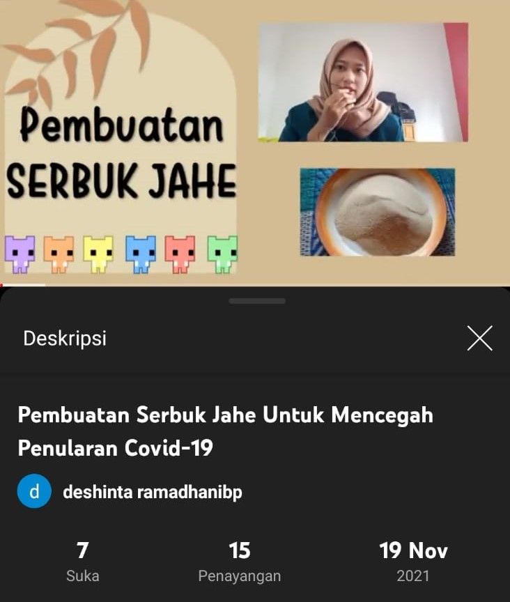 Gambar 3. Video Pembuatan Serbuk Jahe (Dokpri)