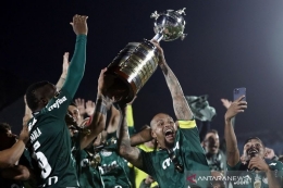 Para pemain Palmeiras merayakan kemenangan pada Copa Libertadores.Foto:Agustin Marcarian/Reuters/antaranews.com