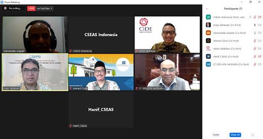 Para pembicara dan moderator pada webinar internasional tentang 2008 serangan terror Mumbai. | Sumber: CSEAS Indonesia