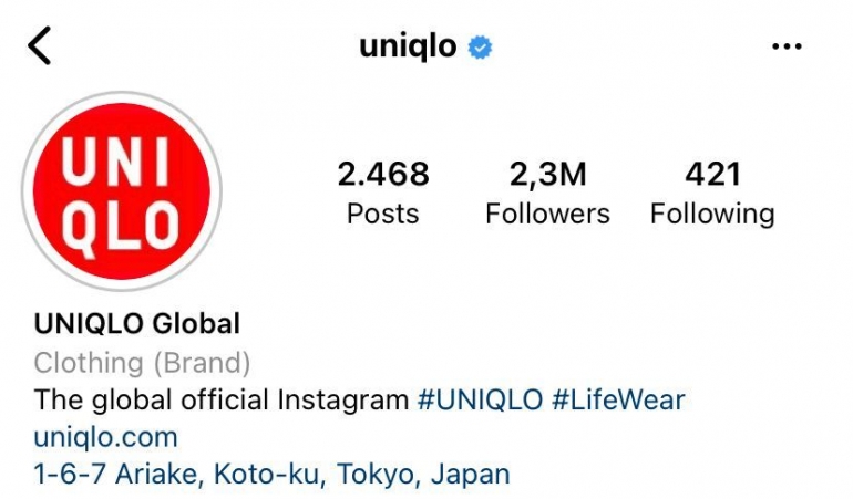 Tangkapan Layar Akun Instagram resmi Uniqlo Global