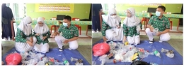 Kelompok siswa SMP Negeri 21 Kota Bekasi sedang mempraktikan pemilahan sampah berdasarkan jenisnya./dokpri