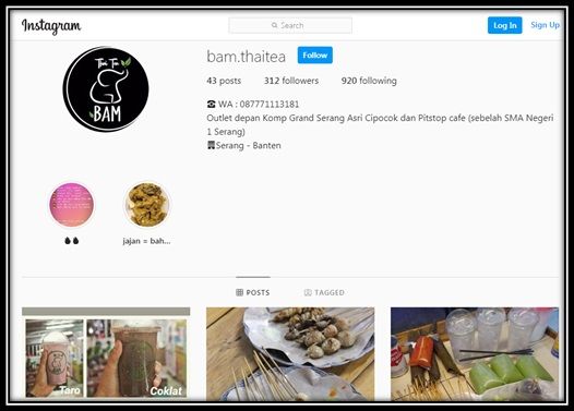 Gambar 5 : Akun Instagram Bam Thai Tea