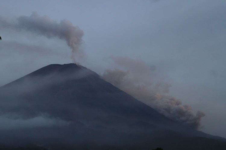 Gunung Semeru yang mengeluarkan awan panas terlihat dari Pronojiwo, Lumajang, Jawa Timur. Foto: ANTARA FOTO/ARI BOWO SUCIPTO 