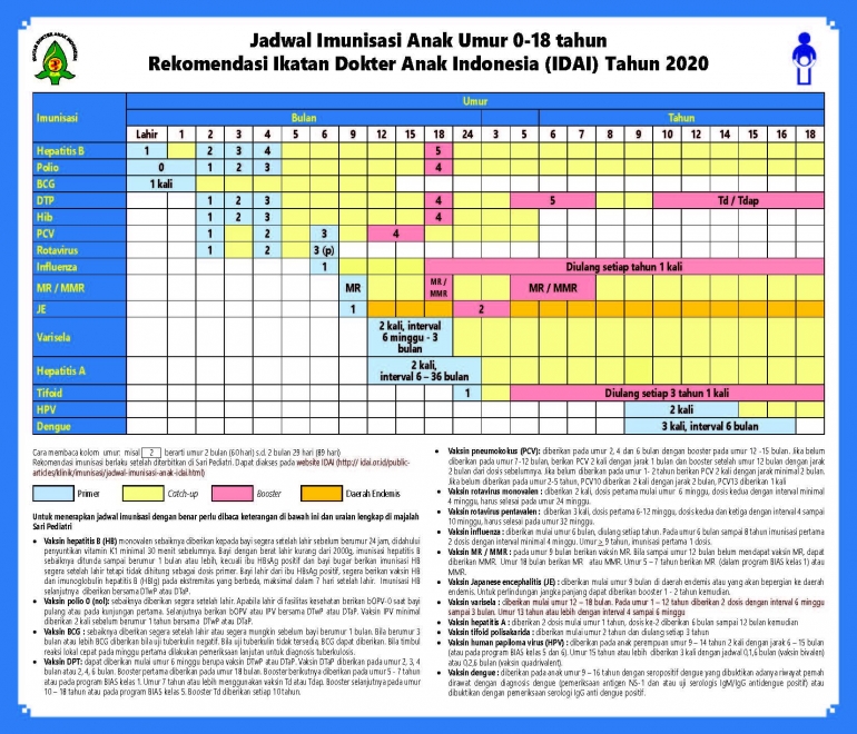 Jadwal Imunisasi Anak Tahun 2020 (IDAI)