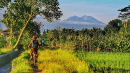 Wisata olahraga. Bersepeda di jalur tepian sawah Bilebante. (Foto: FB Desa Wisata Bilebante Lombok) 