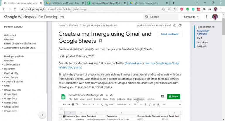 Tampilan situs Google Workspace for developers (dokumentasi pribadi).