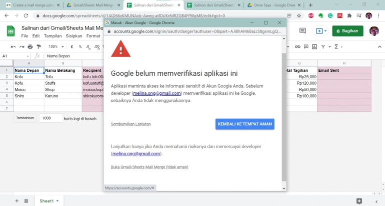 Tampilan peringatan dari Google (dokumentasi pribadi).