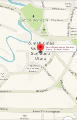 Rumdis Gubsu, Jln.Sudirman No.41, Medan. Screenshot Waze.