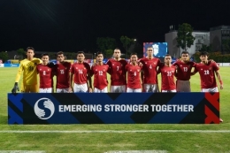Timnas Indonesia sebelum bertanding melawan Kamboja pada penyisihan Grup B Piala AFF 2020 di Stadion Bishan, Singapura. (Dok. PSSI) via: KOMPAS.com