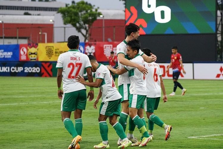 Skuad Timnas Indonesia merayakan gol Witan Sulaeman saat melawan Laos. (Dok. PSSI/via KOMPAS.COM)