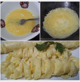 Cara membuat dadar telur yang tipis. (Foto: Wahyu Sapta).