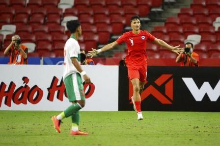 Ikhsan Fandi mencetak gol penyeimbang kedudukan (AP Photo/Suhaimi Abdullah)
