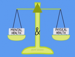 ilustrasi yang menggambarkan kesehatan mental sama pentingnya dengan kesehatan fisik. https://pin.it/3NWZ5MU
