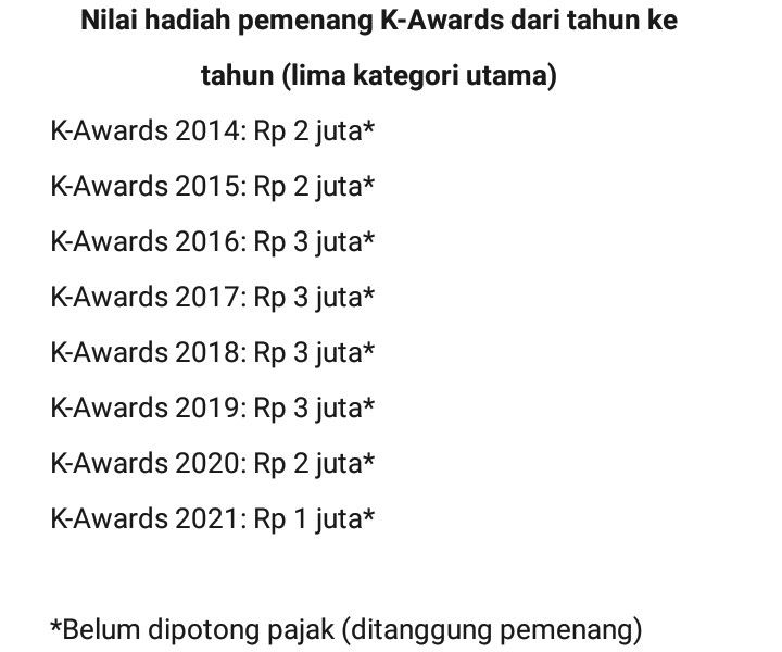 Nominal hadiah K-Awards. | Dokumentasi pribadi