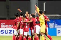 Timnas Indonesia merayakan kemenangan kontra Singapura. Foto: PSSI via Kompas.com