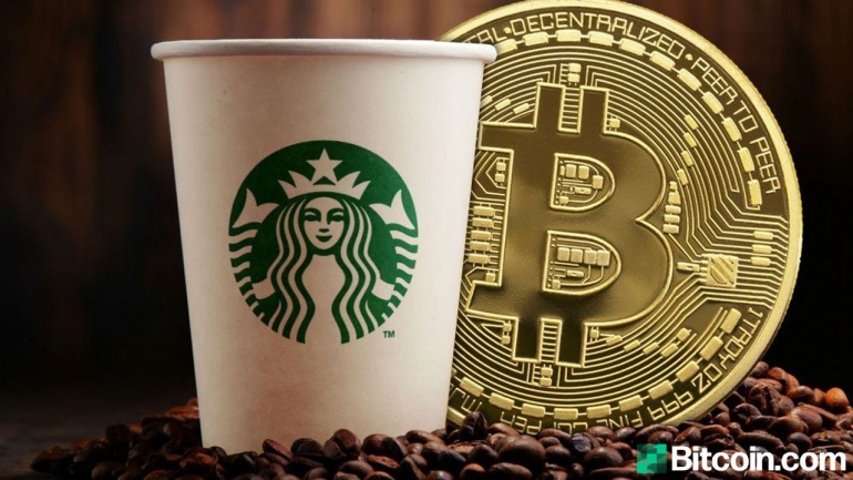 Pembayaran Starbucks dengan Bitcoin (Sumber: bitcoin.com).
