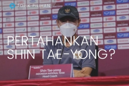 Pelatih Timnas Indonesia, Shin Tae-yong saat konferensi press. (Diolah Kompasiana dari Dok. PSSI via kompas.com)