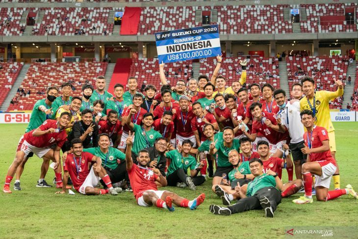 TIMNAS Indonesia sebagai runner up, usai mengikuti seremoni di Final Piala AFF 2020 (Dok. Antara Foto)