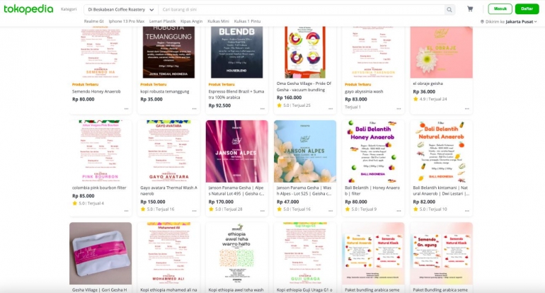 Ada banyak pilihan biji kopi yang dijual, pembeli bisa memilih sesuai minat (sumber: tokopedia/beskabean)
