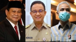 Menteri Pertahanan Prabowo Subianto, Gubernur DKI Jakarta Anies Baswedan, dan Gubernur Jawa Tengah Ganjar Pranowo. (Sumber: KOMPAS.COM/KRISTIANTO)