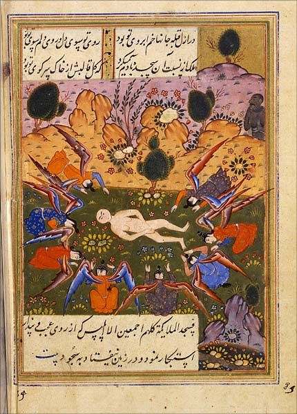 Para Malaikat Menghormati Adam setelah ruh ditiupkan ditubuhnya (Sumber: pinterest/Adam and eve)