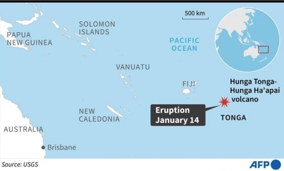 Lokasi gunung Hung Tonga. Sumber AFP via chinadailyhk edisi 16 Januari 2022.| Sumber: USGS