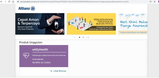 Kini bisa membeli asuransi secara online. | Tangkap layar dari website Allianz.