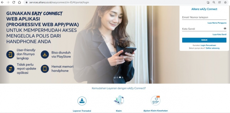 Serba online dengan Allianz Eazy Connect. | Tangkap layar dari website Allianz.