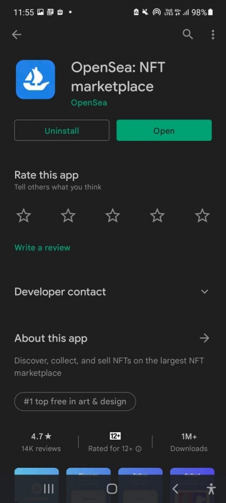 Gambar aplikasi OpenSea pada Android. Sumber : koleksi penulis 