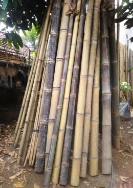 Bambu yang akan digunakan sebagai bahan angklung dikeringkan, tidak boleh terpapar sinar matahari secara langsung. Dok. Pribadi