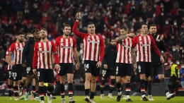 Pemain Athletic Bilbao merayakan kemenangan atas Barcelona. (via channelnewsasia.com)