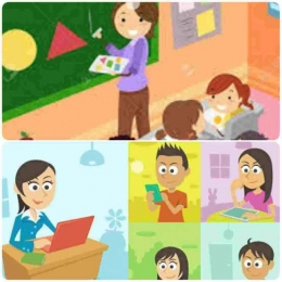 Ilustrasi pembelajaran daring dan luring/Foto:siantip.com