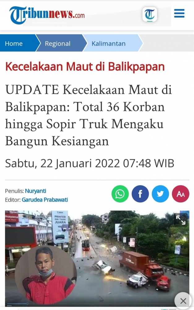 Kecelakaan di Balikpapan / Tangkapan Layar Tribunnews.com