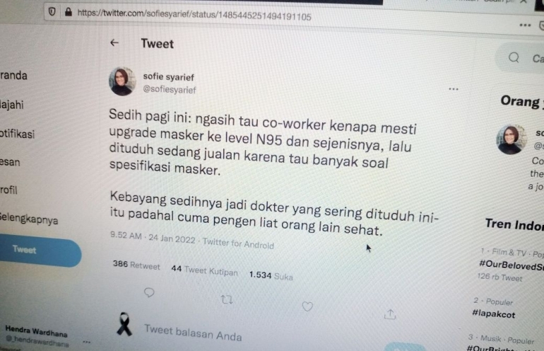 Cuitan Sofie Syarief (dok. pribadi).