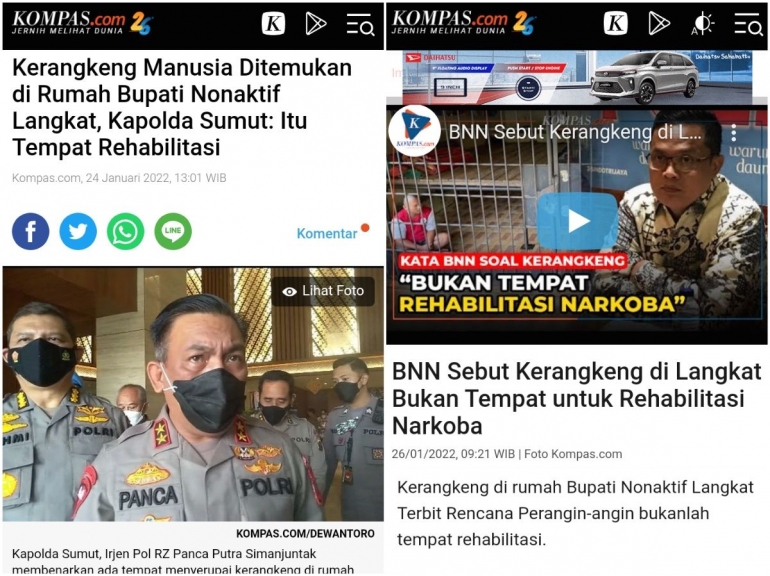 Polisi dan BNN tentang kerangkeng manusia di rumah Bupati Langkat Nonaktif (dok. kompas.com).
